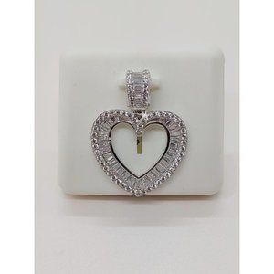 "RJ-P81" 925 Sterling Silver Baguette & Cubic Zirconia Heart Pendant